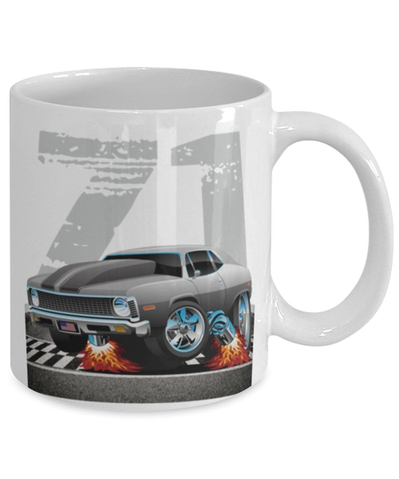 1971 Chevy Nova Race Track Muscle Car CARtoons - 11 oz Classic Coffee Mug - Muscle Car Crush