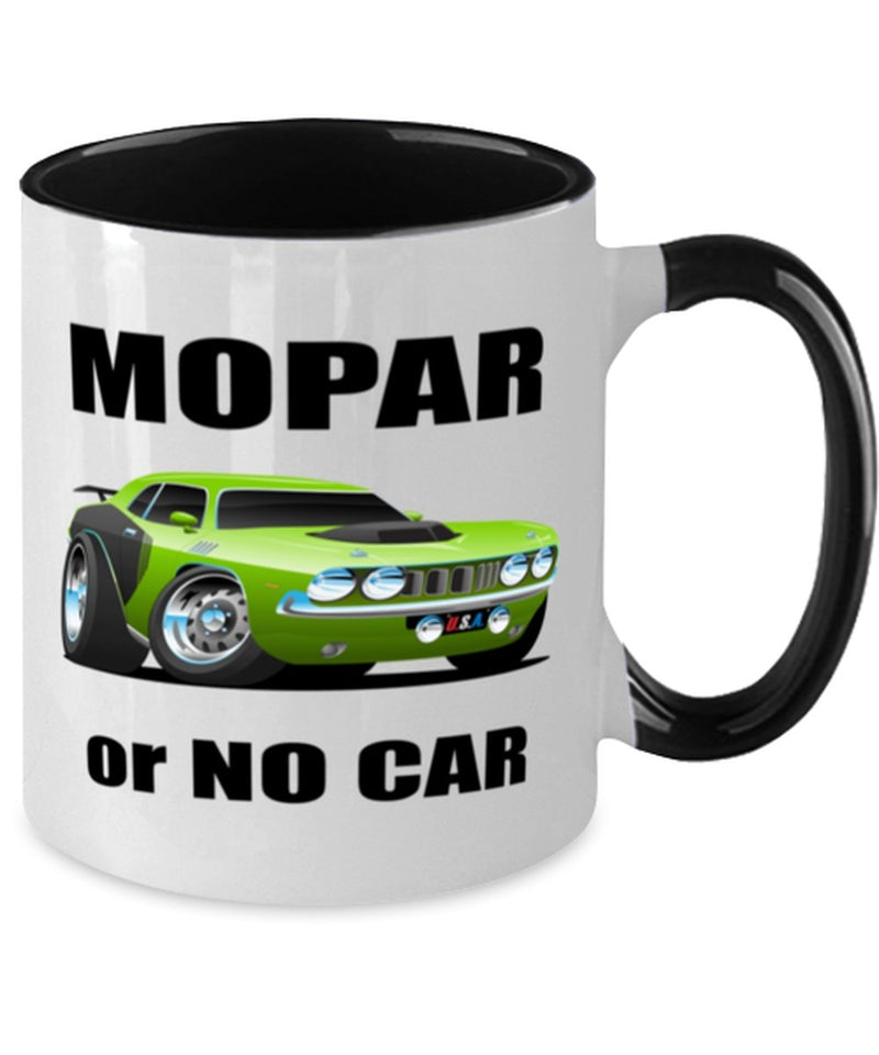 1971 Plymouth Cuda MOPAR Muscle Car CARtoons - 11 oz Black Two-Tone Coffee Mug - Muscle Car Crush