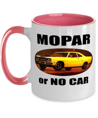 MOPAR or No Car, Roadrunner muscle car - 11 oz Two-Tone Coffee Mug, Pink - Muscle Car Crush