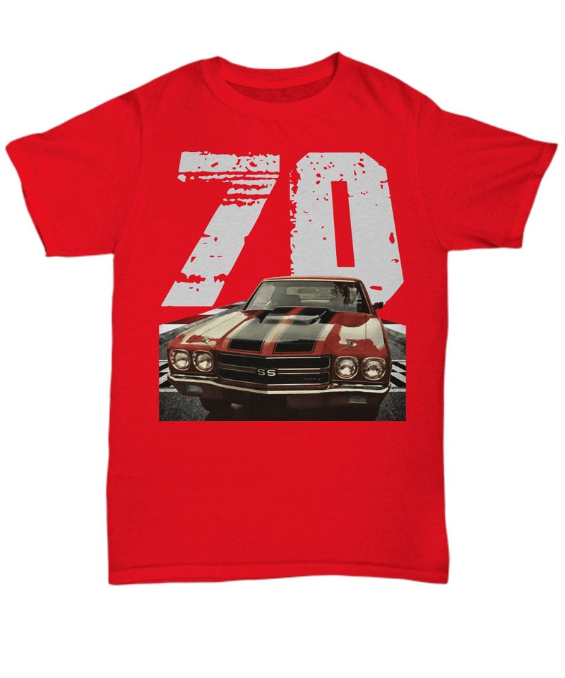 Red 1970 Chevy Chevelle SS 454 bracket race muscle car - Graphic T-shirt for your Car Guy colors - Muscle Car Crush